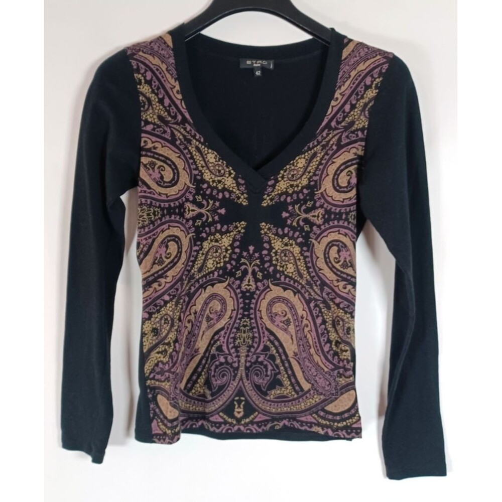 Etro Burnout Top Long Sleeve T-shirt Size 42 EU Fitted Italian Paisley Y2k Cross
